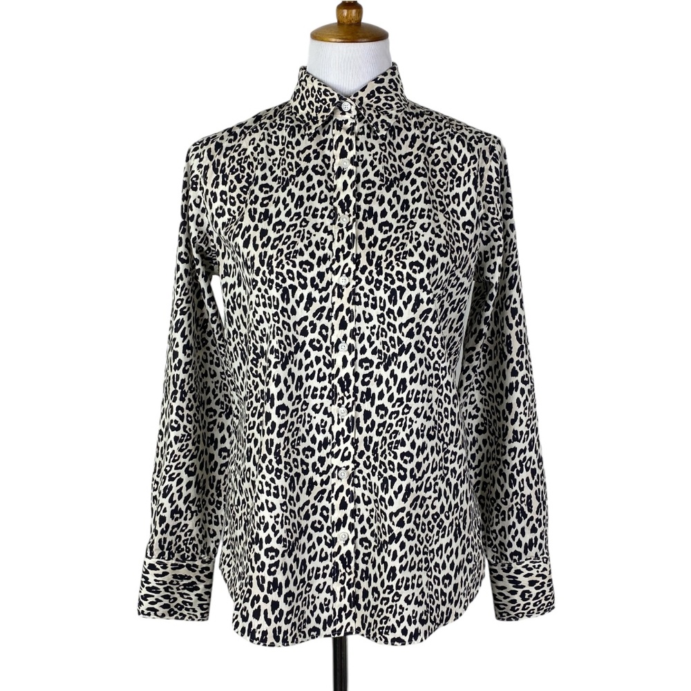 Lands End No Iron Supima Button Down Shirt Sz. 6 Leopard Print Cotton